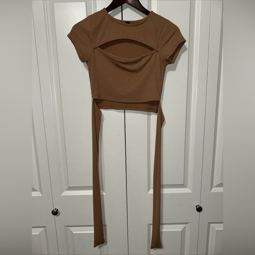 Windsor Lightweight Open Front Waist Tie Cropped T Shirt S